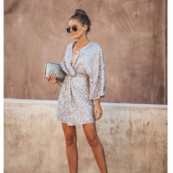 Vici Dresses & Skirts - LAST CHANCE! Vici silver sequined kimono dress